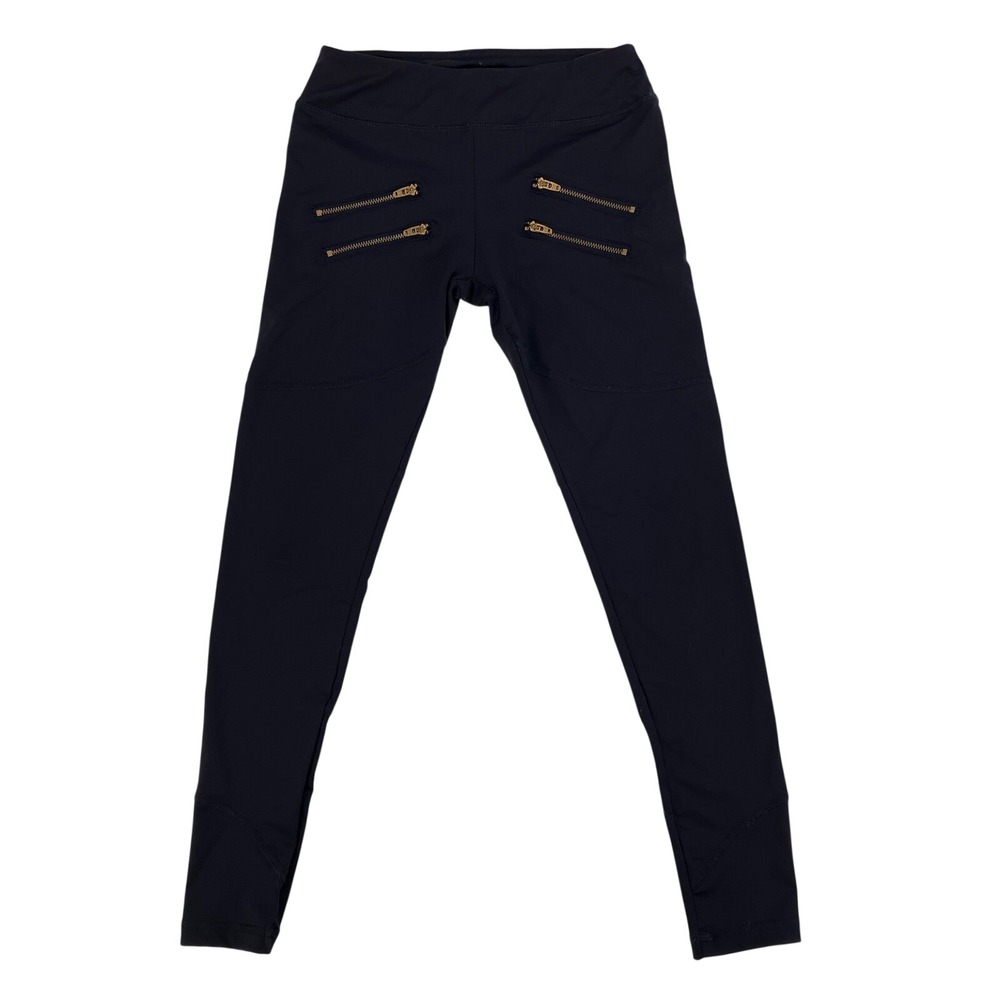 Varley Navy Blue Moto Zipper Leggings XXS Gold Hardware Activewear Yoga